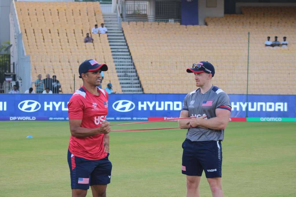 Mathew Skyner preparing a USA Cricket athlete with resisted field work